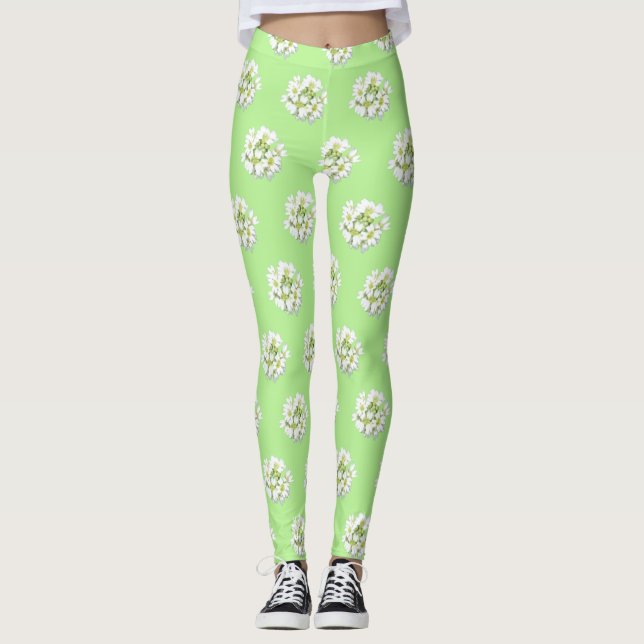 Legging Prusto De Padrões De Flores Brancas. Legenda (Frente)