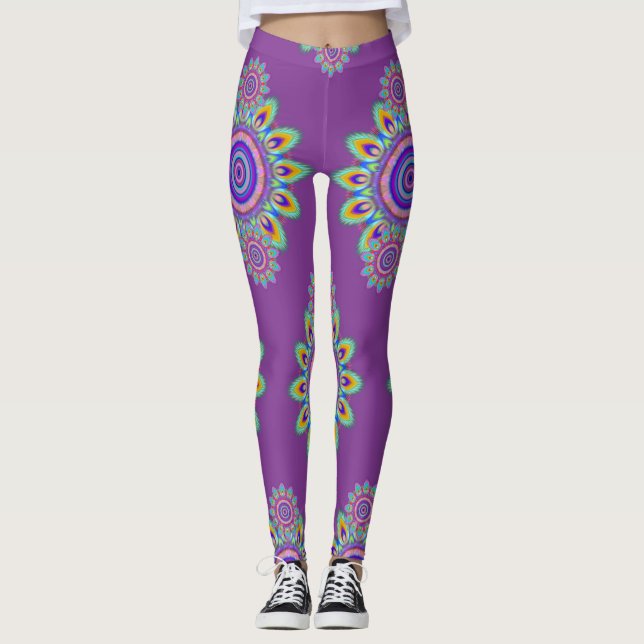 Legging Psicélica BoHo, Surf de Sapo quente, púrpura. (Frente)