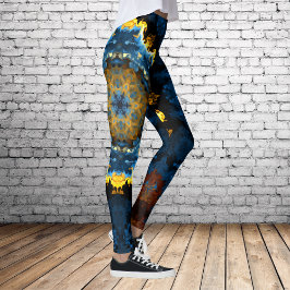 Legging Psicodélica Flor Azul Amarelo e Laranja