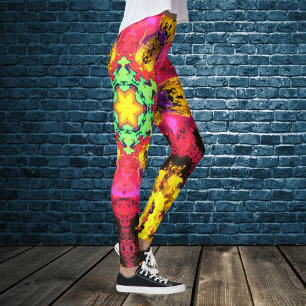 Legging Psicodélica Flor Hipopótamo Rosa Amarelo e Verde