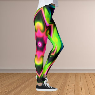 Legging Psicodélica Flor Hipopótamo Rosa Amarelo e Verde