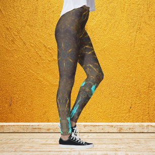 Legging Psicodélico Azul Hippie Dourado e Vermelho Escuro