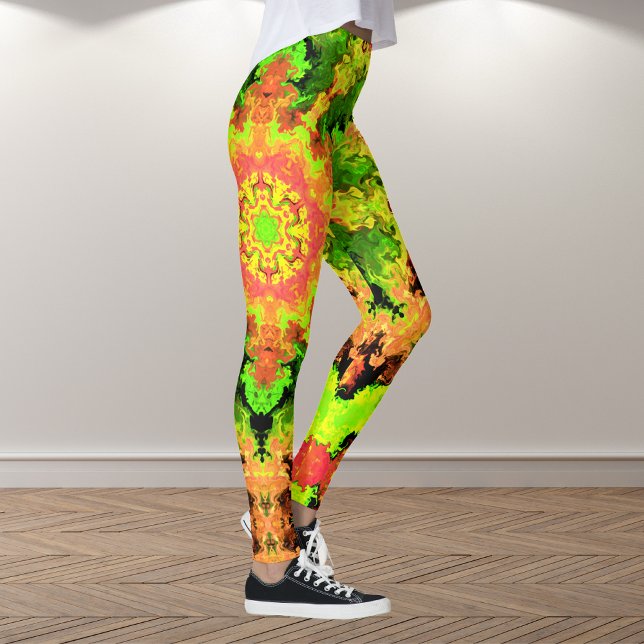 Legging Psicodélico Flor de Hippie Verde Laranja e Vermelh (Criador carregado)