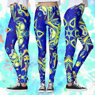 Legging Psicodélico Flor de Mandala Azul e Amarelo