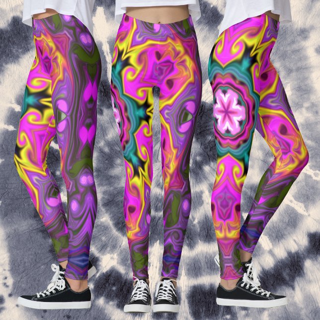 Legging Psicodélico Flor, Flor, Azul, Rosa e Amarelo (Criador carregado)