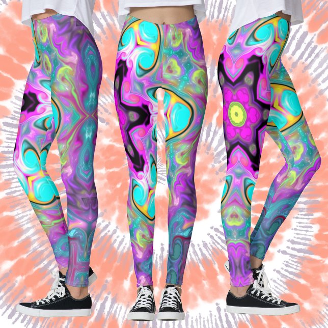 Legging Psicodélico Flor, Flor, Azul, Rosa e Amarelo (Criador carregado)