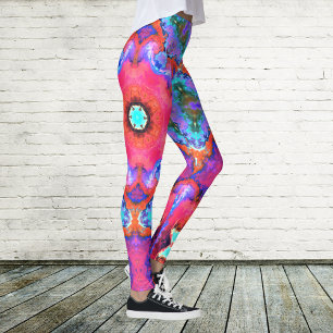 Legging Psicodélico Flor Hippie Cor de Rosa Azul e Laranj