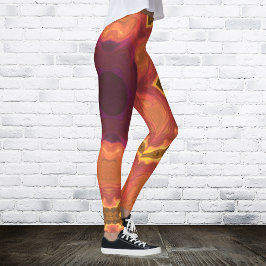 Legging Psicodélico Flor Laranja Púrpura e Amarelo