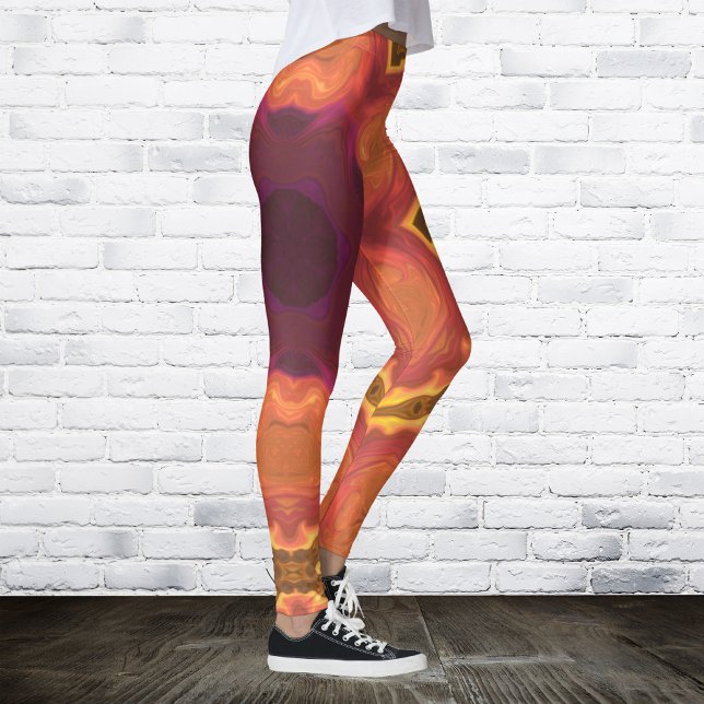 Legging Psicodélico Flor Laranja Púrpura e Amarelo (Criador carregado)
