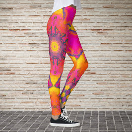 Legging Psicodélico Flor Pia-rosa Púrpura e amarelo