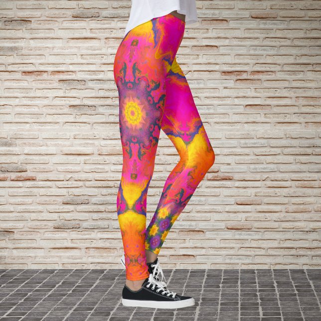 Legging Psicodélico Flor Pia-rosa Púrpura e amarelo (Criador carregado)