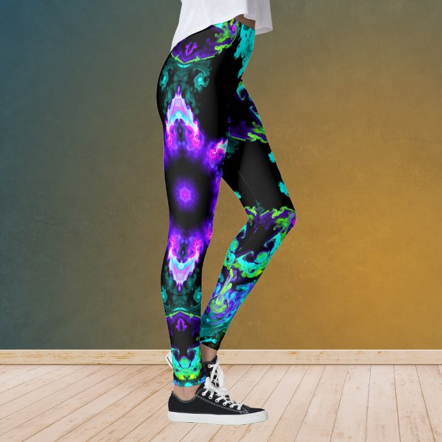 Legging Psicodélico Flor Roxo Teal e Preto (Criador carregado)