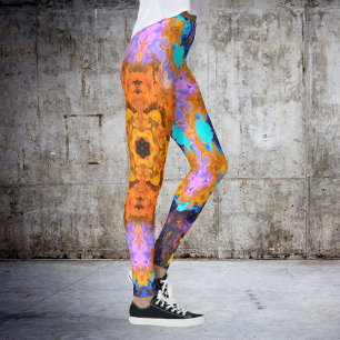Legging Psicodélico Hippie Laranja Azul e Amarelo