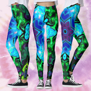 Legging Psicodélico Mandala Flor Azul Roxo e Verde