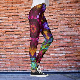Legging Psicodélico Mandala Flor Púrpura Laranja e Verde