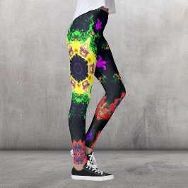 Legging Psicodélico Mandala Flor Verde Roxo e Amarelo