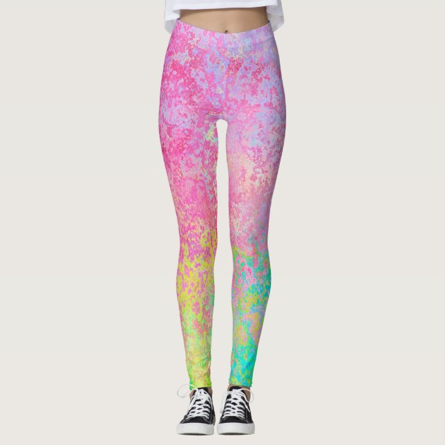 Legging Psicodélico Morango Rosa Neon Pastel Abstrato (Frente)