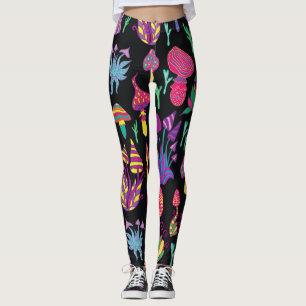 Legging Psicodélicos Cogumelos Arco-Íris Padrão
