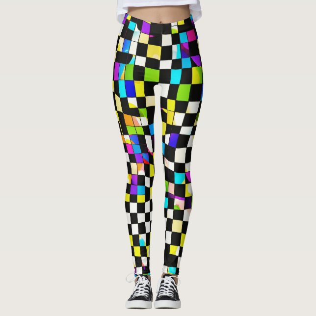 Legging "Psychedelic Checkmate: Pernas com Controlo de Tri (Frente)