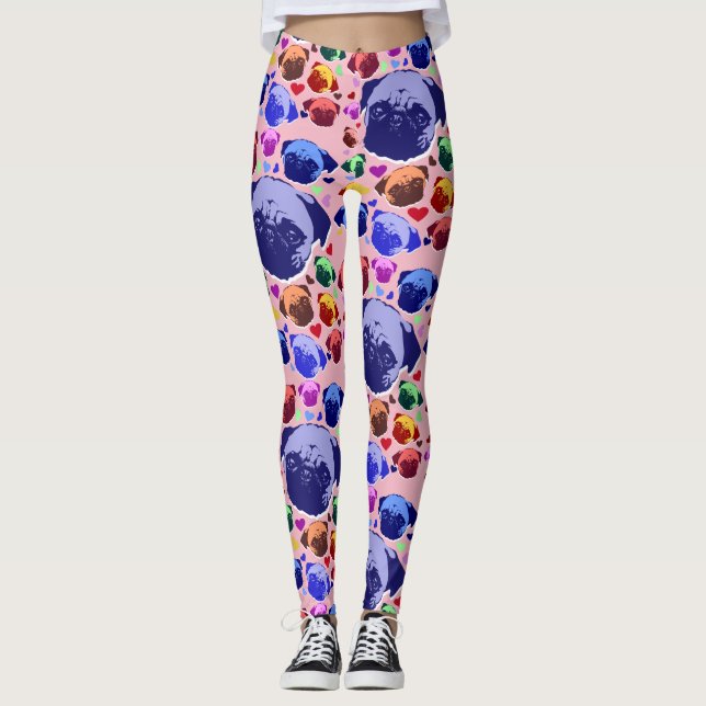 Legging Pug Puppy Dog Love Heart Pattern (Frente)