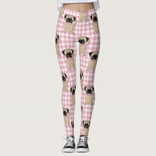 Legging Pugs de Corte em Verificações Rosa