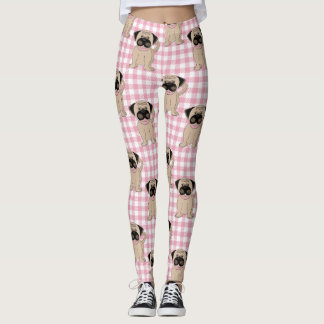 Legging Pugs de Corte em Verificações Rosa