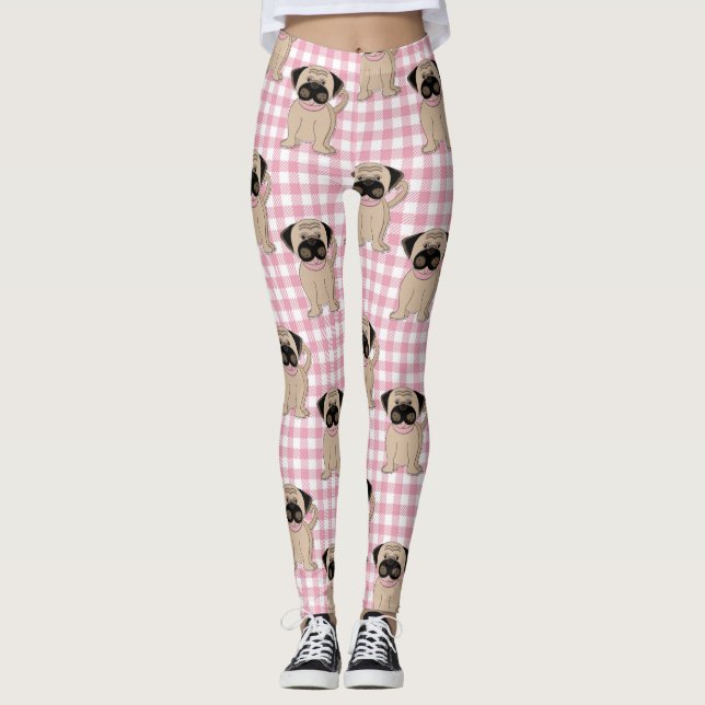 Legging Pugs de Corte em Verificações Rosa (Frente)