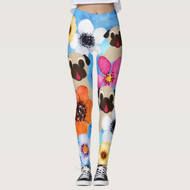 Legging Pugs no jardim (Frente)
