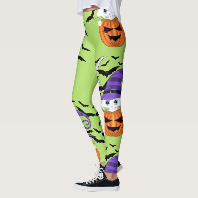 Legging Pumpkin assustador com Gatinho branco e chapéu de  (Esquerda)