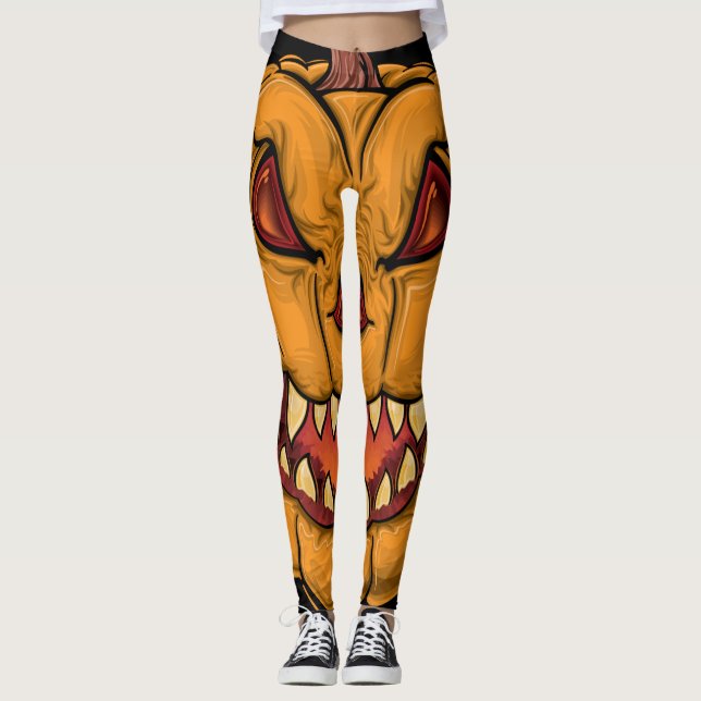 Legging Pumpkin Assustador Pernas do Monstro do Halloween (Frente)