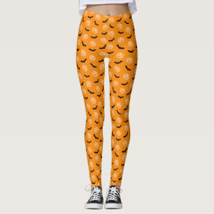 Legging Pumpkin Bat Trick ou Treat Orange Patterno
