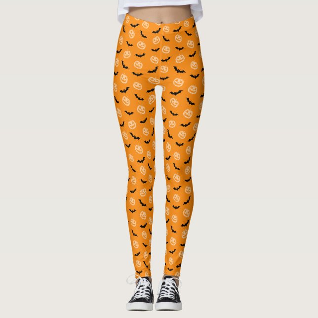 Legging Pumpkin Bat Trick ou Treat Orange Patterno (Frente)