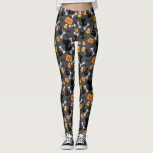 Legging Pumpkin do Halloween e Gatos Pretos Padrão Invisív