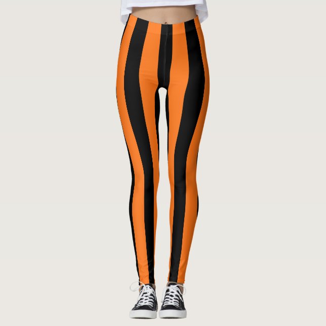 Legging Pumpkin e Black Large Size Vertical Stripes (Frente)