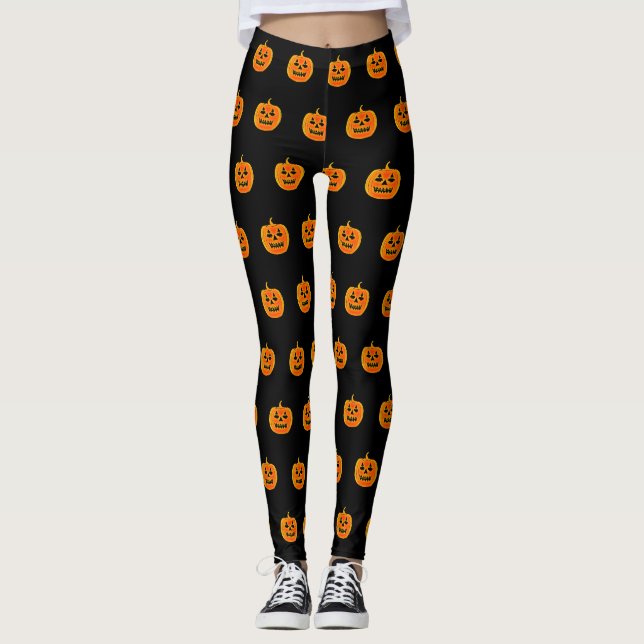 Legging Pumpkin Laranja e Coxas Negras do Halloween (Frente)