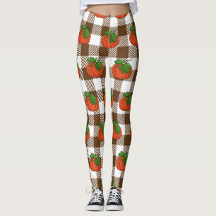 Legging Pumpkin Laranja no Padrão Marrom Branco Verificado