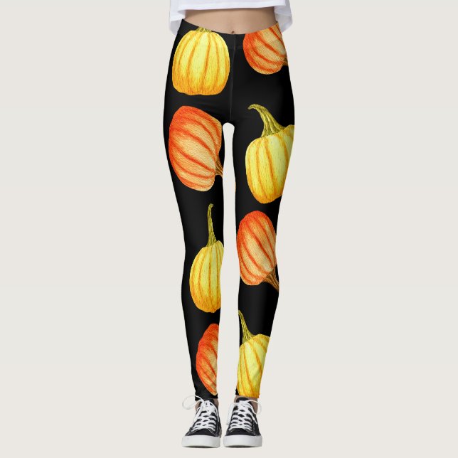 Legging Pumpkin Laranja: Padrão De Aquarela Sem Costura. (Frente)