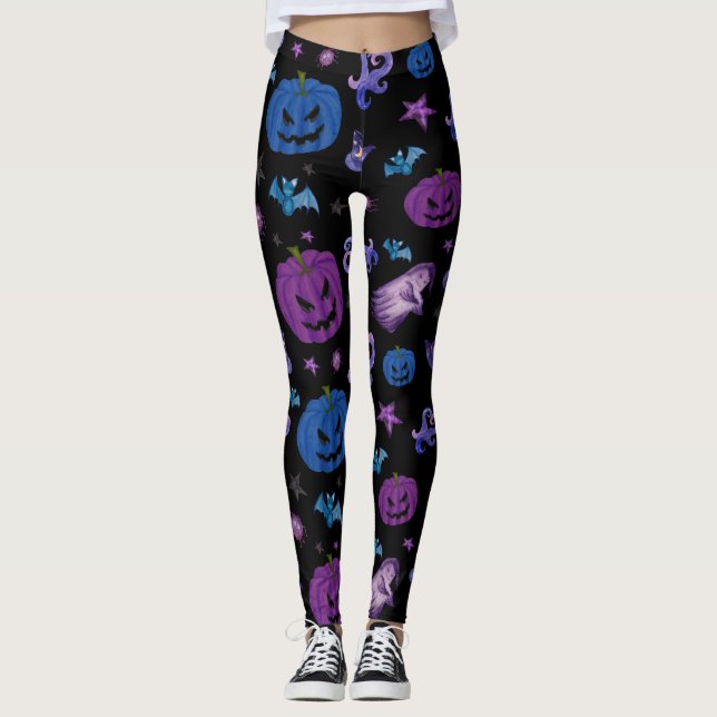Legging Pumpkin Padrão Preto do Halloween Spooky (Frente)