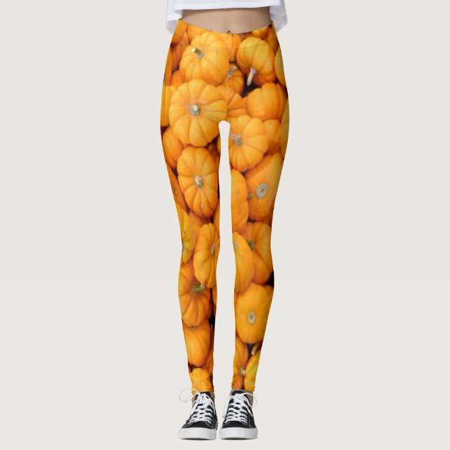 Legging Pumpkins de Colheita de Pequeno Laranja (Frente)