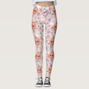 Legging Pumpkins e Fantasmas bonitos do Halloween de rosa 