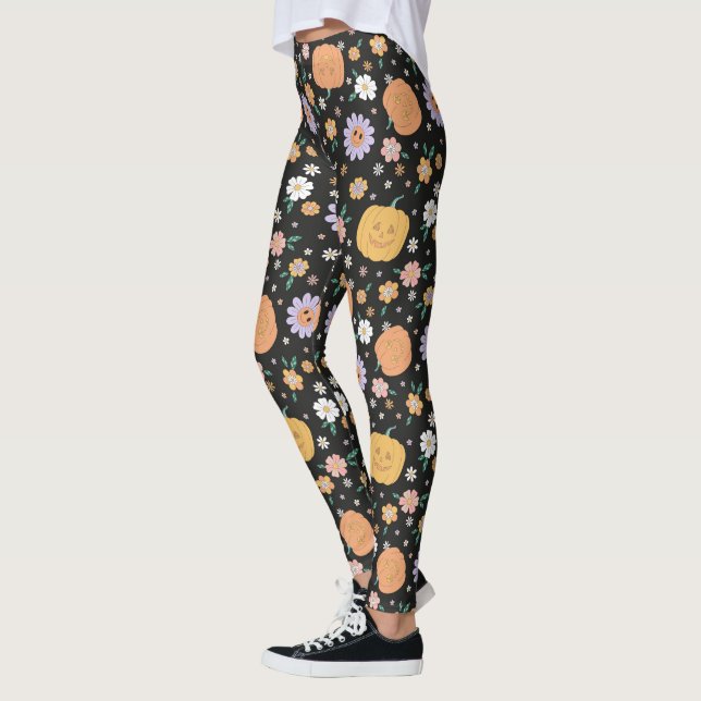 Legging Pumpkins e Flores do Halloween Retro (Esquerda)