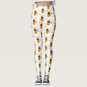 Legging Pumpkins, Gato Negro e Olhais, Padrão de Halloween