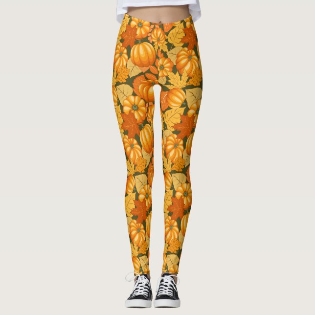Legging Pumpkins Patterno do Halloween em Fall Season (Frente)