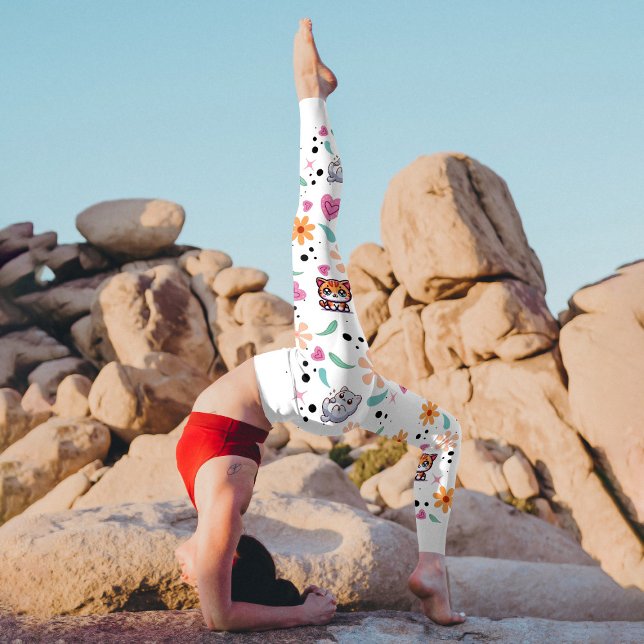 Legging "Puramente Leitura: Padrão de Jardim Gato Kawaii" (Criador carregado)