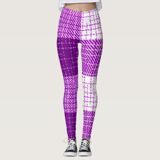 Legging Purple and White Bold Checkered Plaid Design