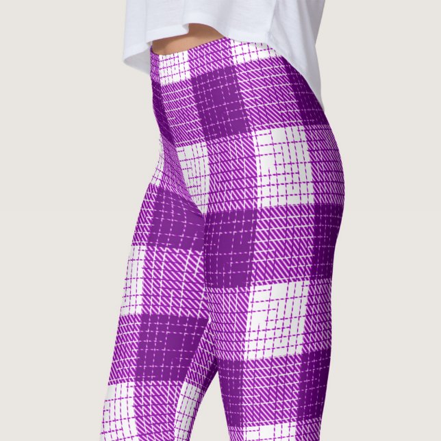 Legging Purple and White Bold Checkered Plaid Design  (Criador carregado)