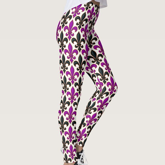 Legging Purple Black Baroque Fleur-de-lis Pattern Design  (Criador carregado)