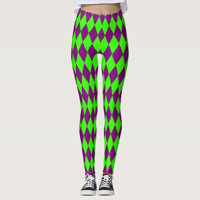 Legging Purple Green Harlequin Checkered Design  (Frente)