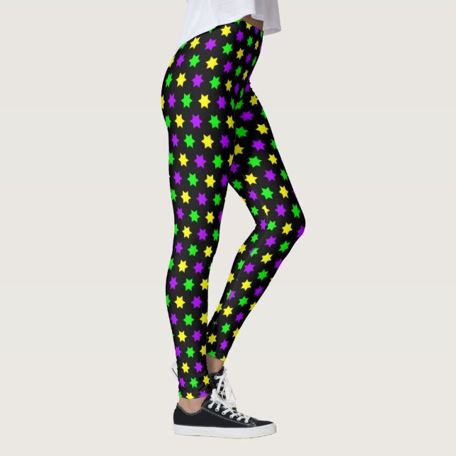 Legging Purple Green Yellow Stars Black Mardi Gras (Direita)