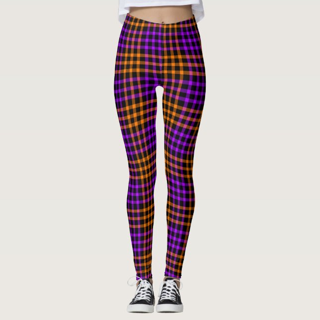 Legging Purple Orange Plaid Checker Seamless Pattern (Frente)